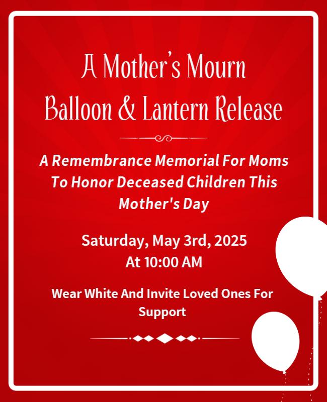 Mothers Day Memorial Balloon Release Flyer Template