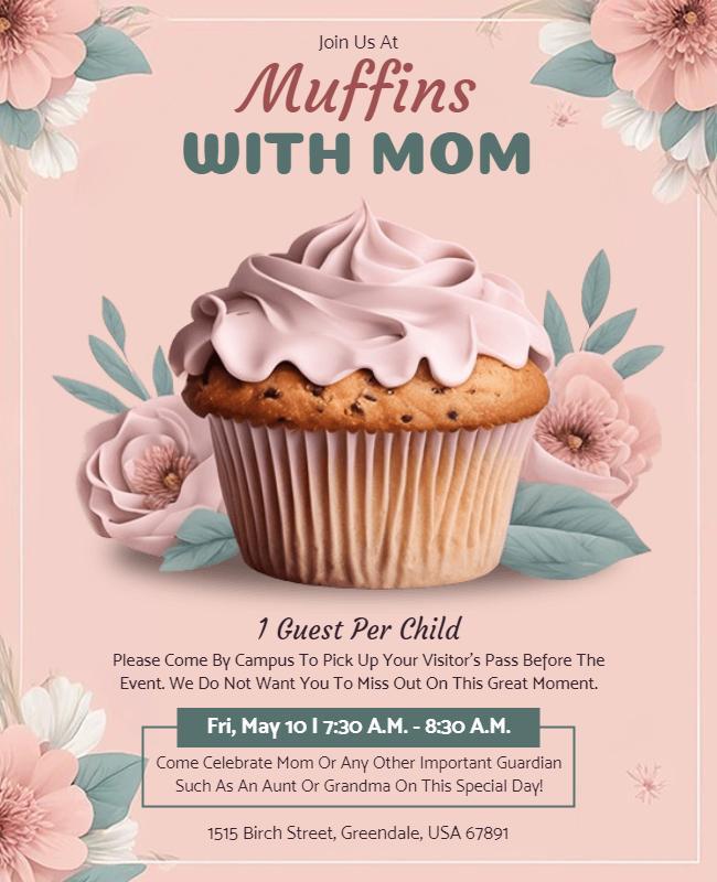 Charming Floral Muffins with Mom Celebration Flyer Template