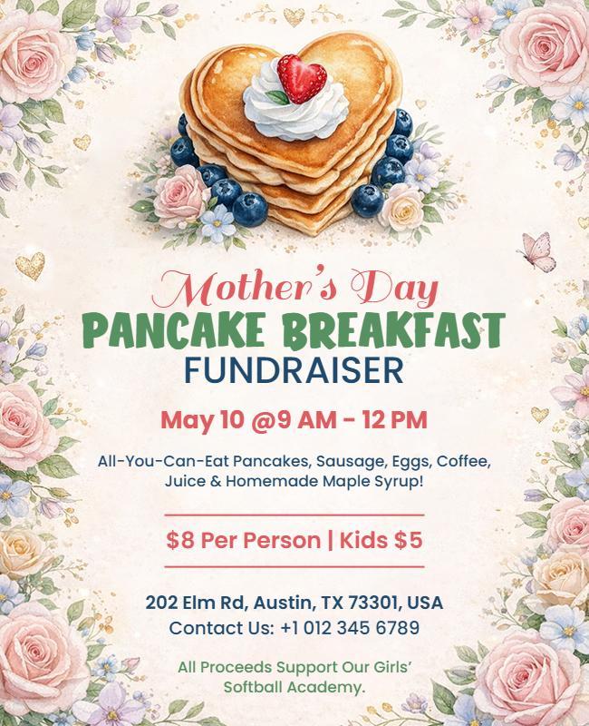 Mother's Day Pancake Breakfast Fundraiser Flyer Template