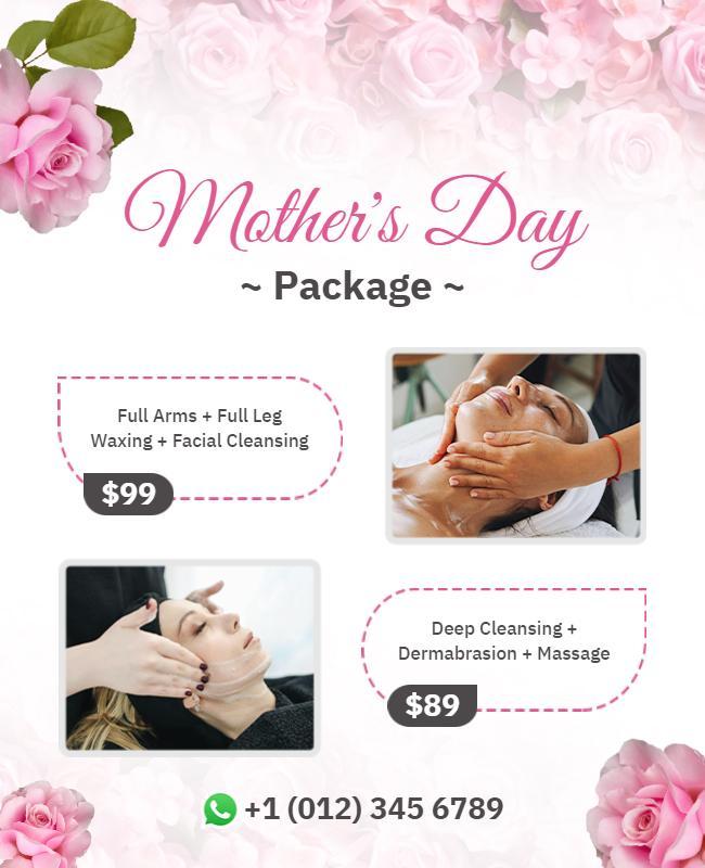 Romantic Pink Floral Mother's Day Spa Package Flyer Template