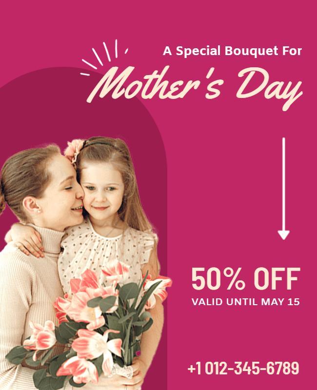 Mothers Day Special Bouquet Discount Flyer Template