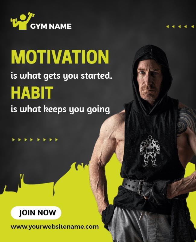 Bold Black Fitness Motivation Gym Membership Flyer Template