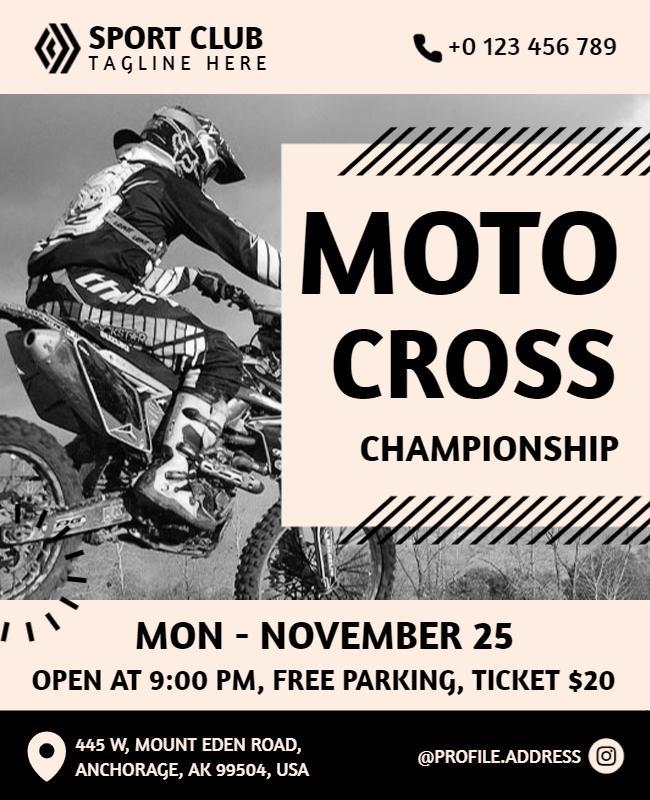 Dynamic Black and White Moto Cross Championship Flyer Template