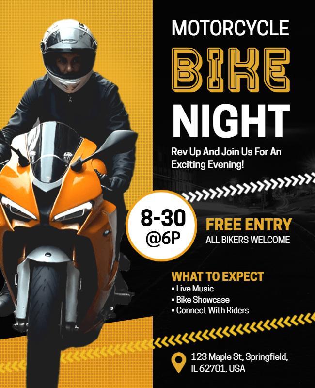 Vibrant Yellow Motorcycle Bike Night Exciting Event Flyer Template