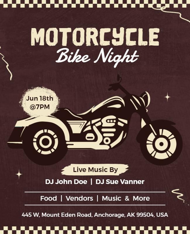 Vintage Brown Motorcycle Bike Night Event Flyer Template