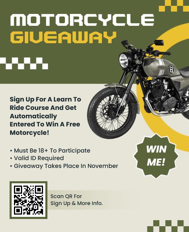 Motorcycle Giveaway with Bold Checkered Design Flyer Template