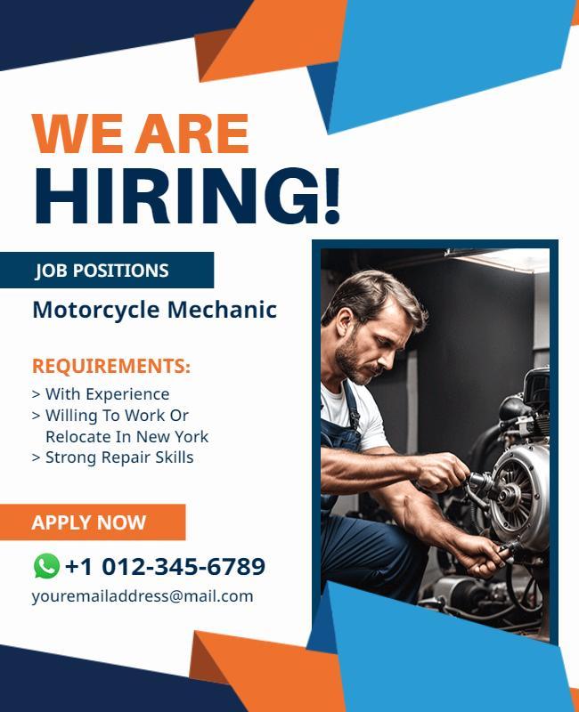 Motorcycle Mechanic Job Hiring Flyer Template