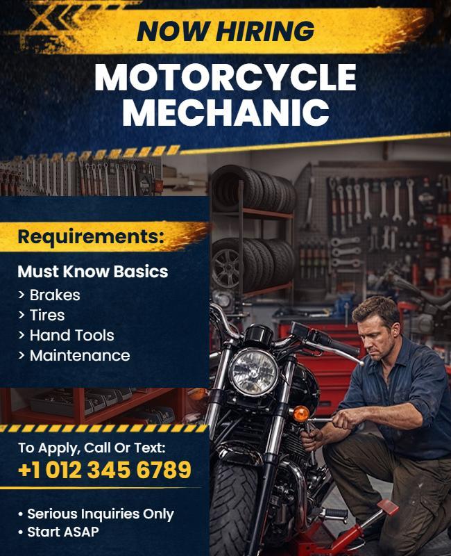 Motorcycle Mechanic Job Hiring Poster Template