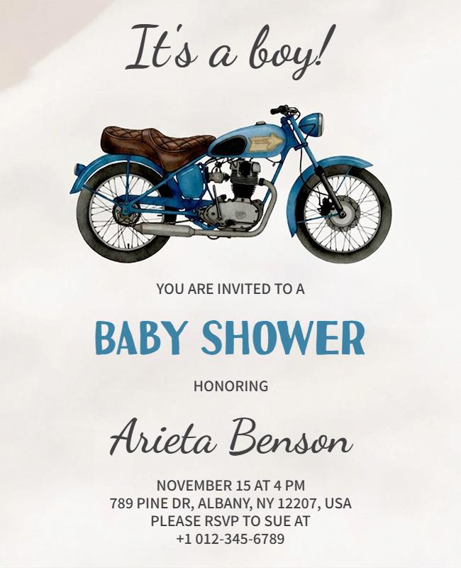 Motorcycle Theme Boy Baby Shower Invitation Flyer Template