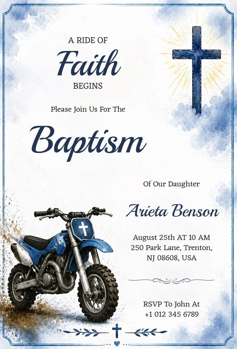 Motorcycle Themed Daughter Baptism Celebration Invitation Template