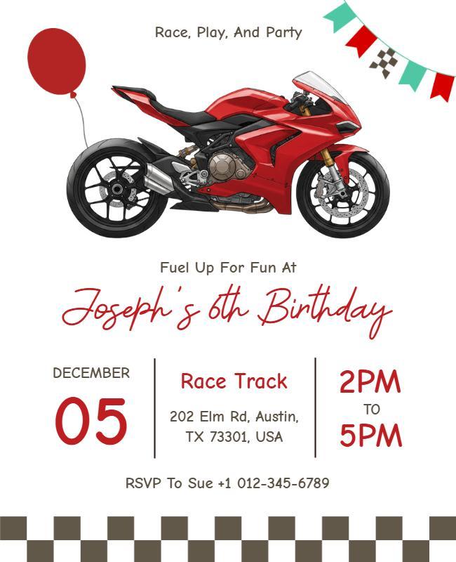 Motorcycle Themed Kids Birthday Flyer Template