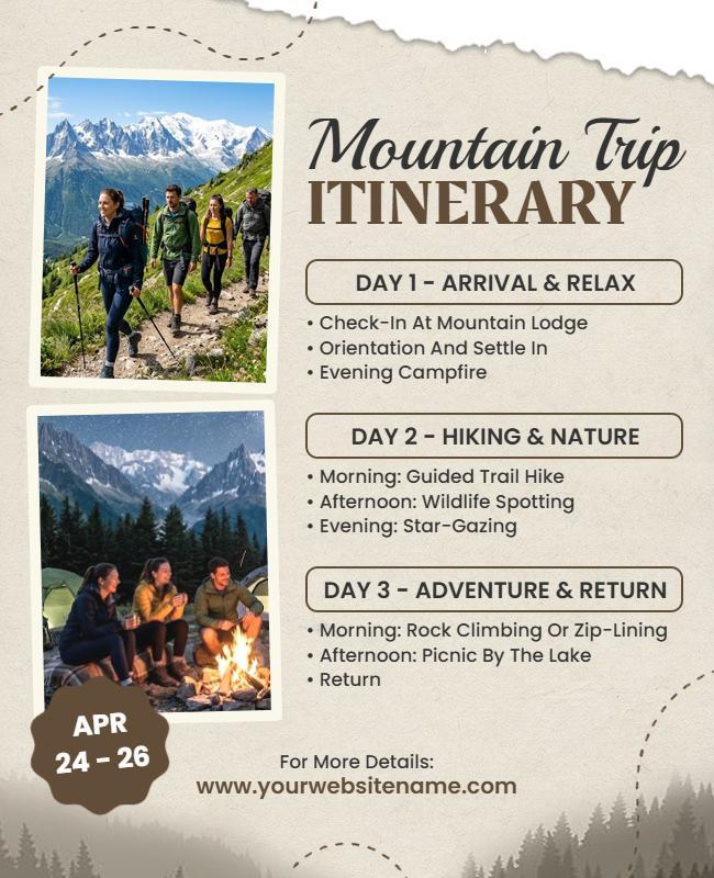Mountain Adventure Itinerary Travel Flyer Template