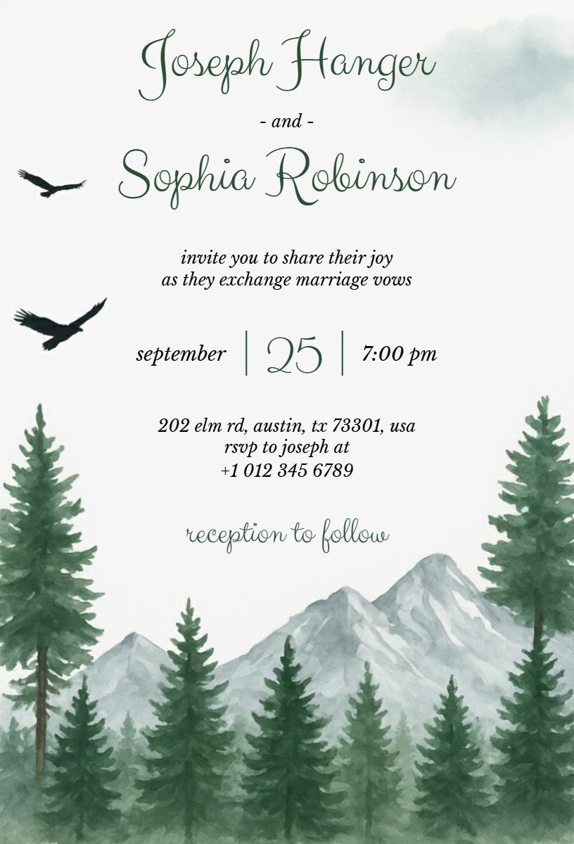 Mountain Greenery Nature Elopement Ceremony Invitation Template
