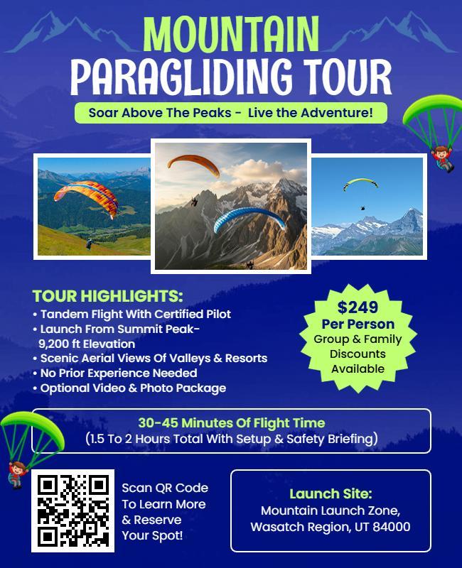 Mountain Paragliding Tour Adventure Promotion Flyer Template