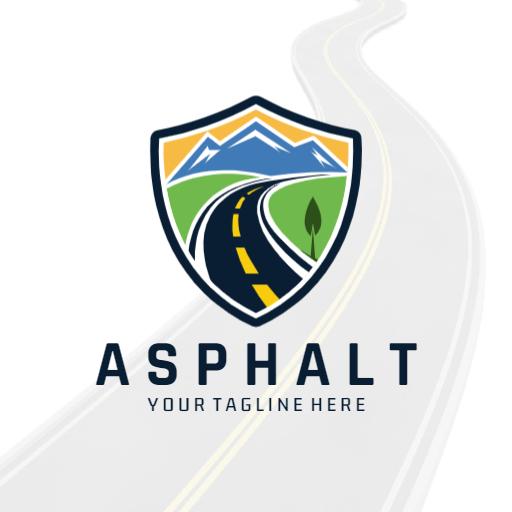 Mountain Road Featuring Green Landscape and Asphalt Logo Template