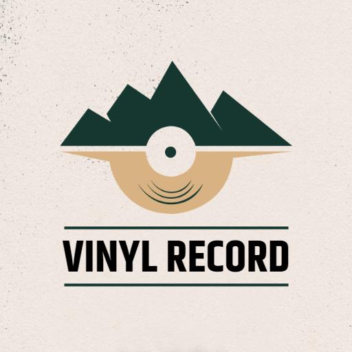 Mountains and Vinyl Record Design Emphasizing Nostalgia Logo Template