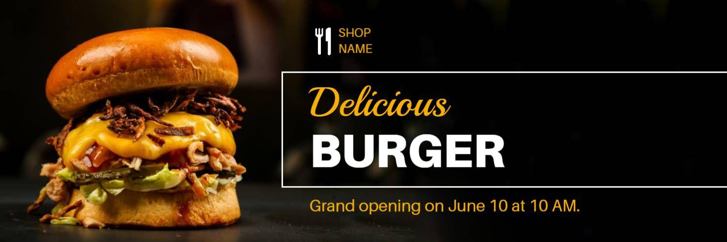 Mouthwatering Burger with Cheese on Dark Background Food Banner Template