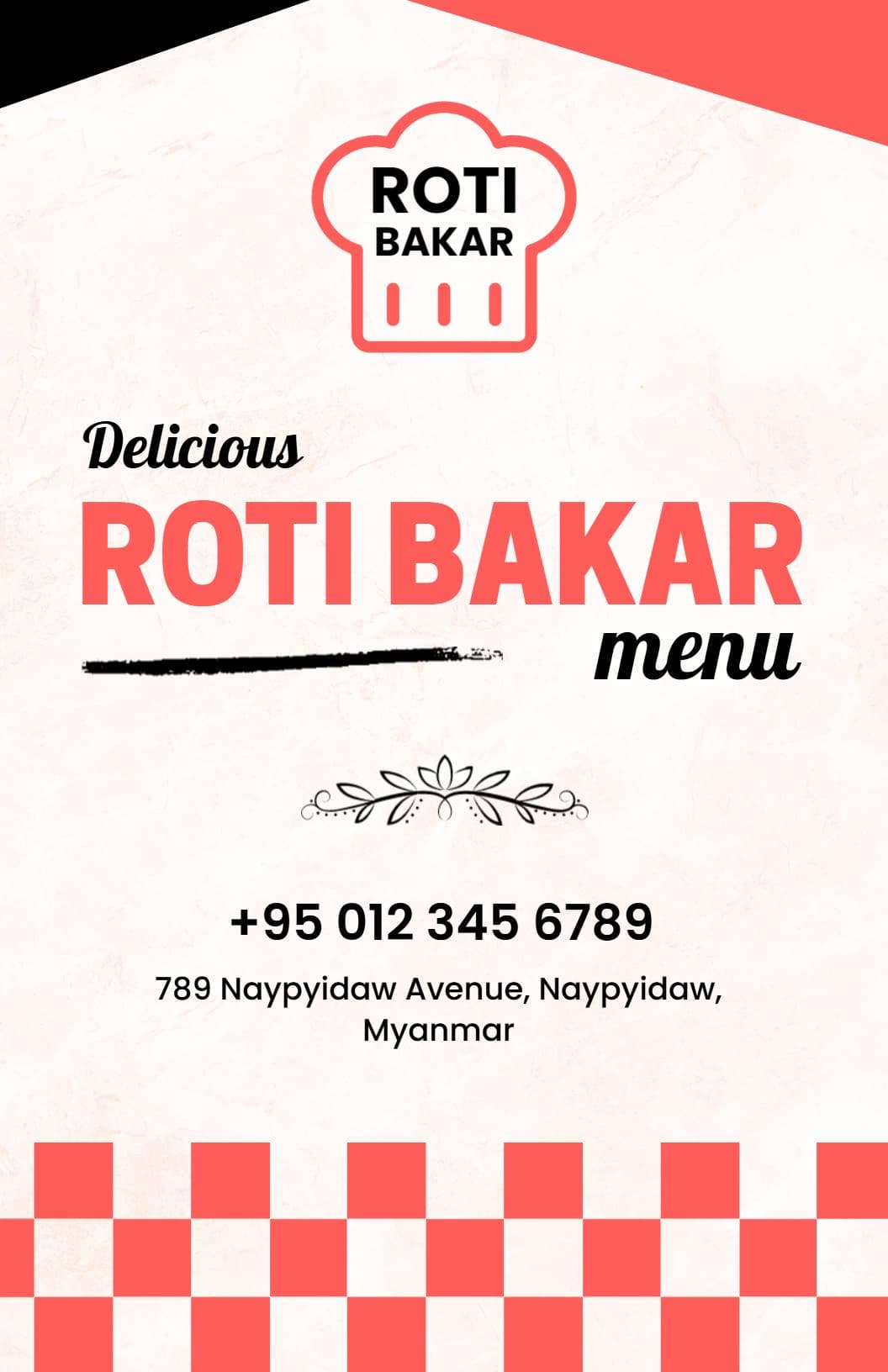 Mouthwatering Roti Bakar and Creative Sweet Options Bakery Menu Template