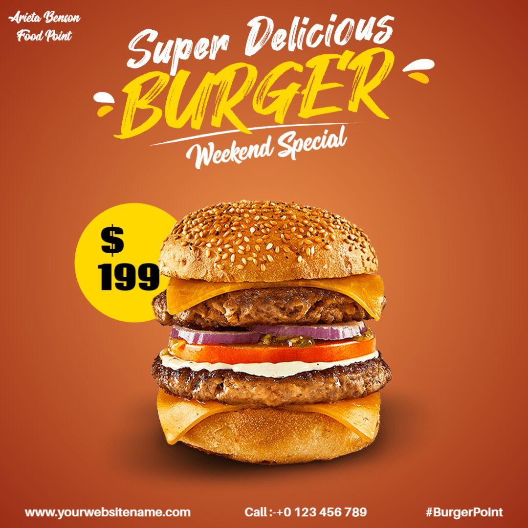 Mouthwatering Weekend Special Burger Offer Ad Template