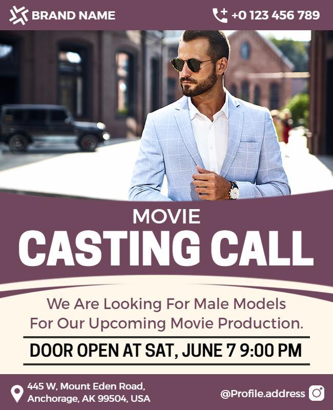 Movie Casting Call for Male Models Flyer Template