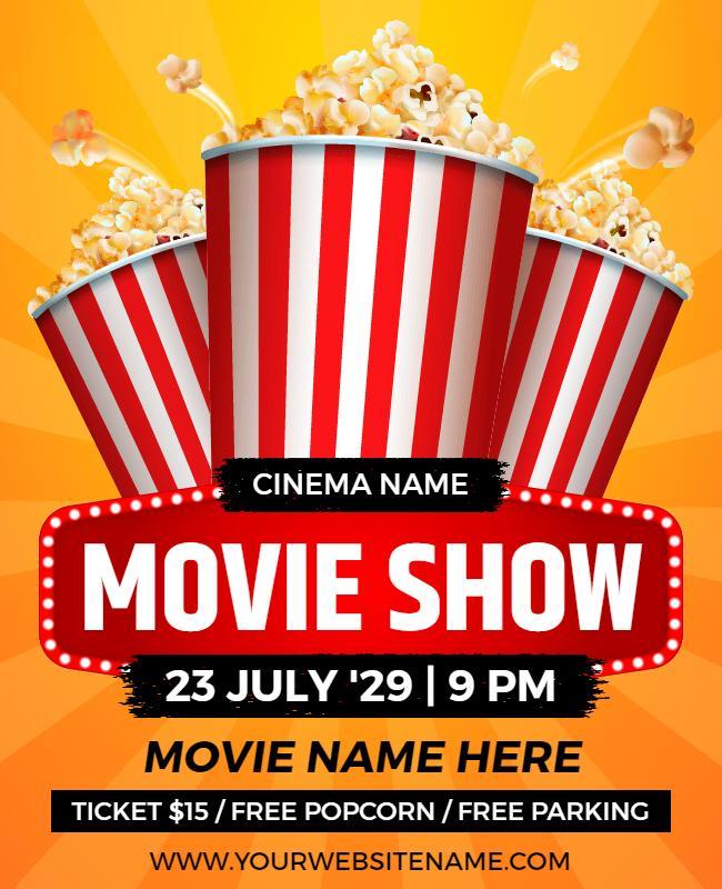 Movie Night Event Flyer with Free Popcorn Template