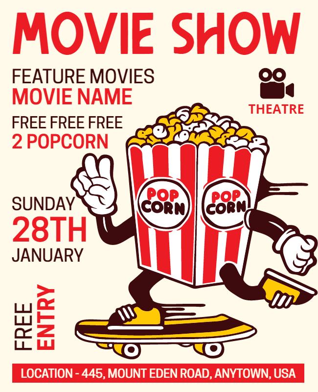 Movie Night Event with Free Popcorn Flyer Template