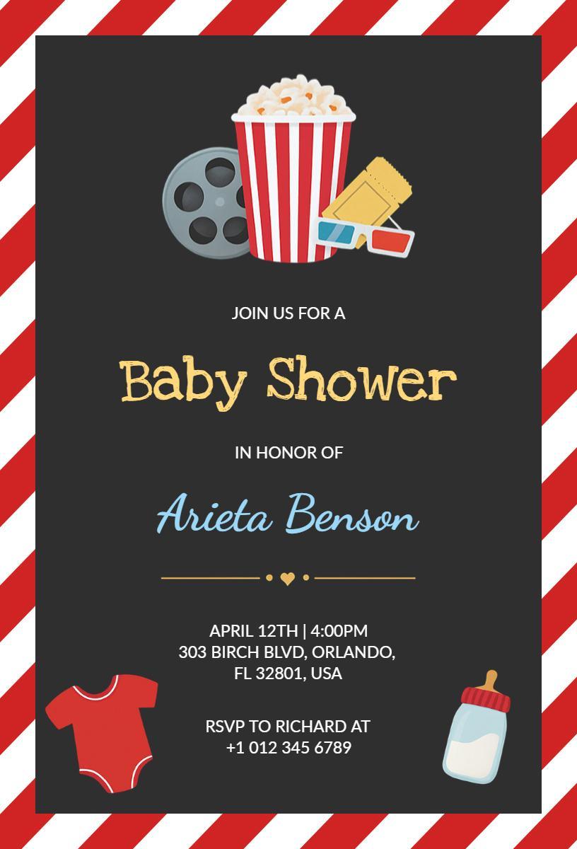 Movie Night Themed Fun Baby Shower Invitation Template