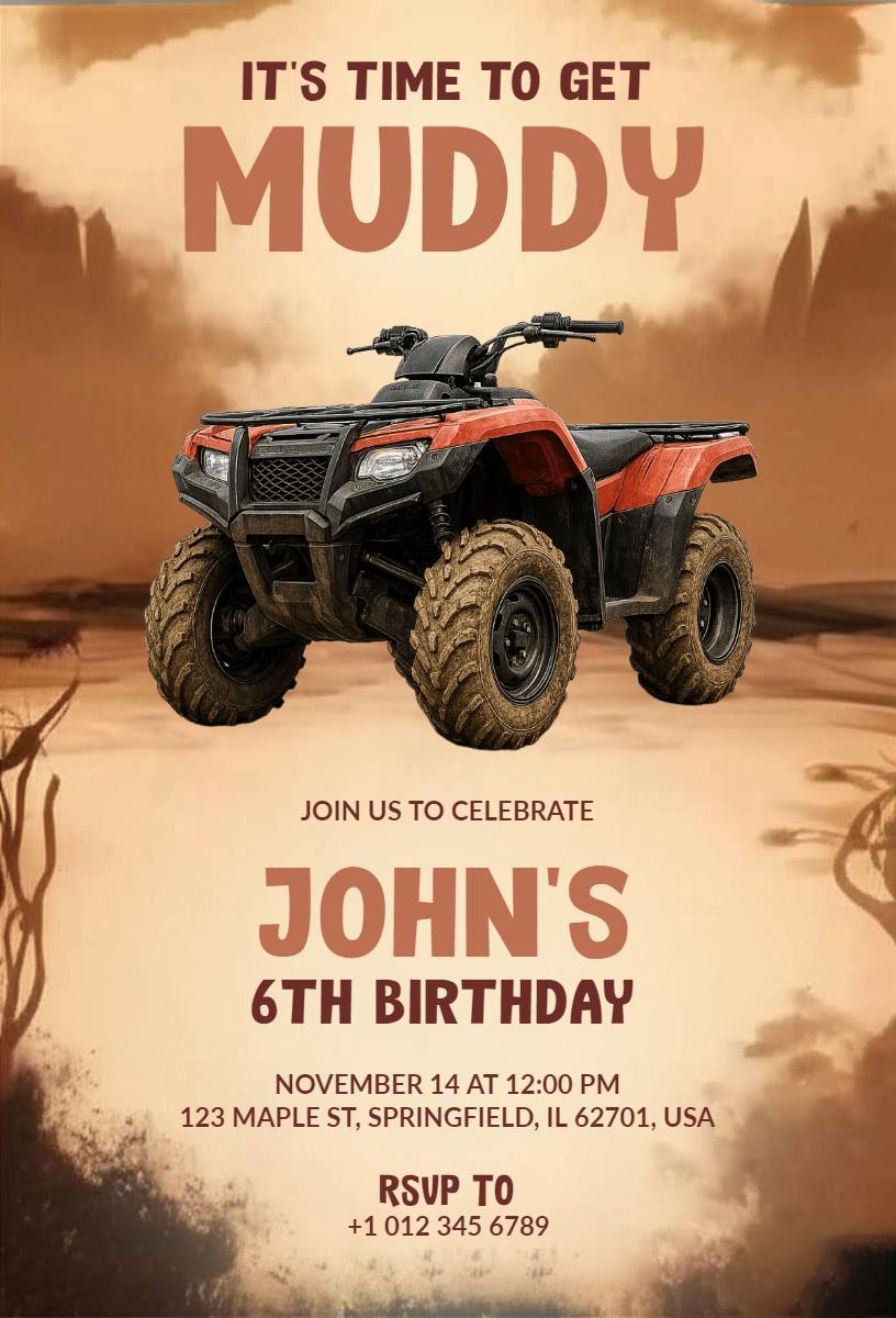 Muddy Monster Truck Adventure Birthday Celebration Invitation Template
