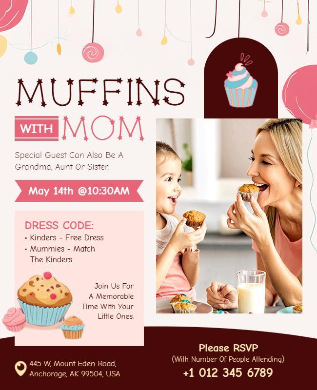 Playful Pink Muffins with Mom Brunch Event Flyer Template