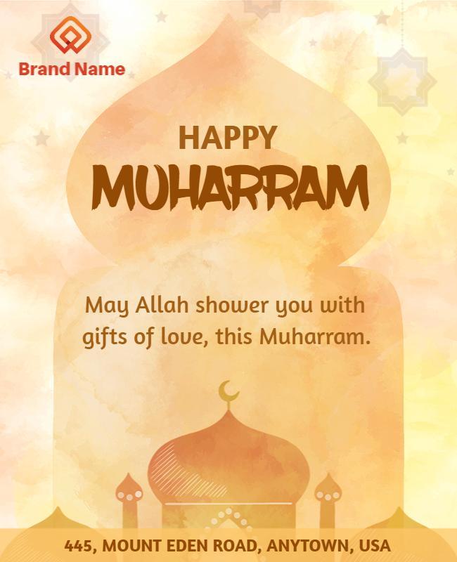 Warm Watercolor Theme for Happy Muharram Celebration Flyer Template