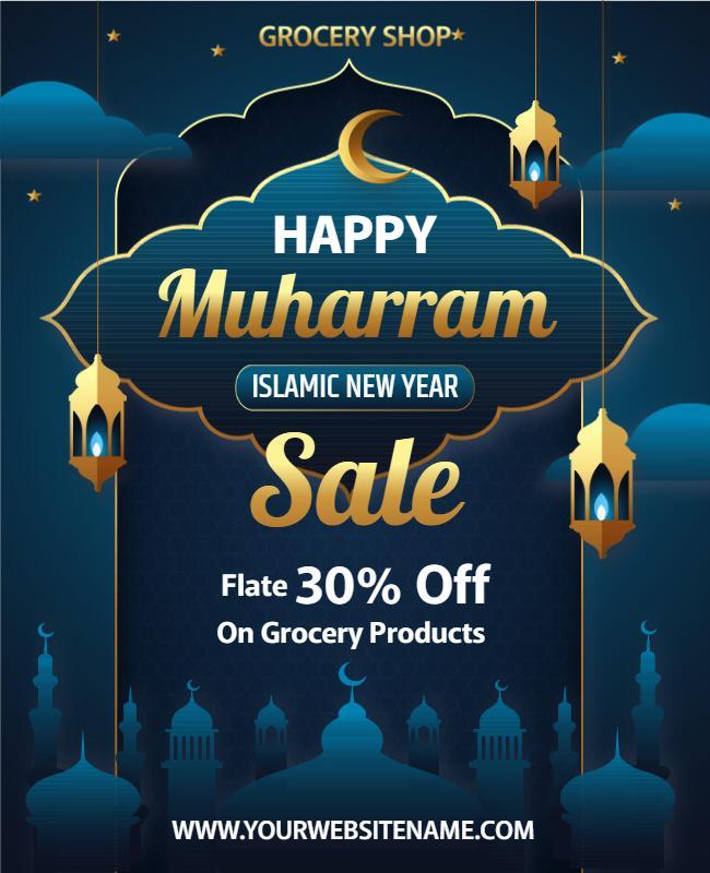 Elegant Blue Muharram Islamic New Year Sale Flyer Template