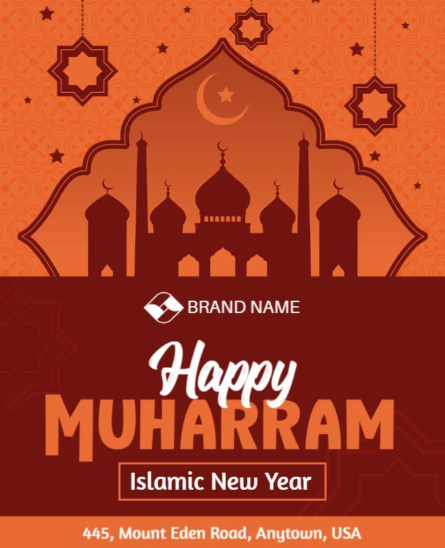 Rich Orange Islamic Theme for Happy Muharram Flyer Template