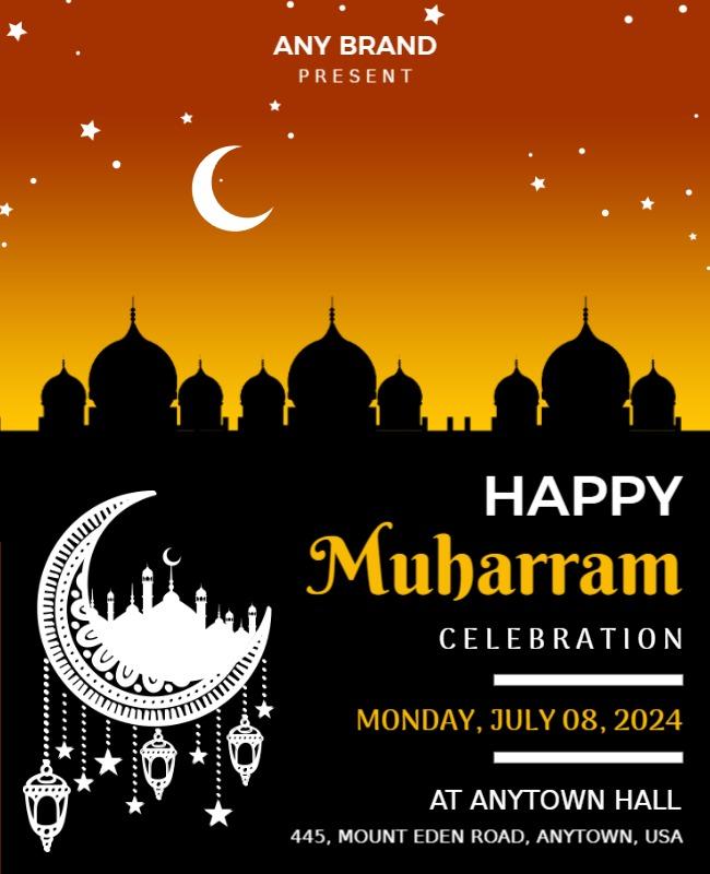 Elegant Black and Orange Muharram Celebration Flyer Template