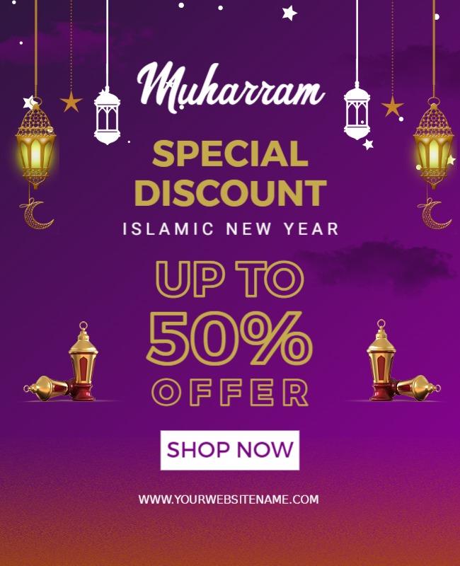 Elegant Purple Muharram Special Discount Flyer Template