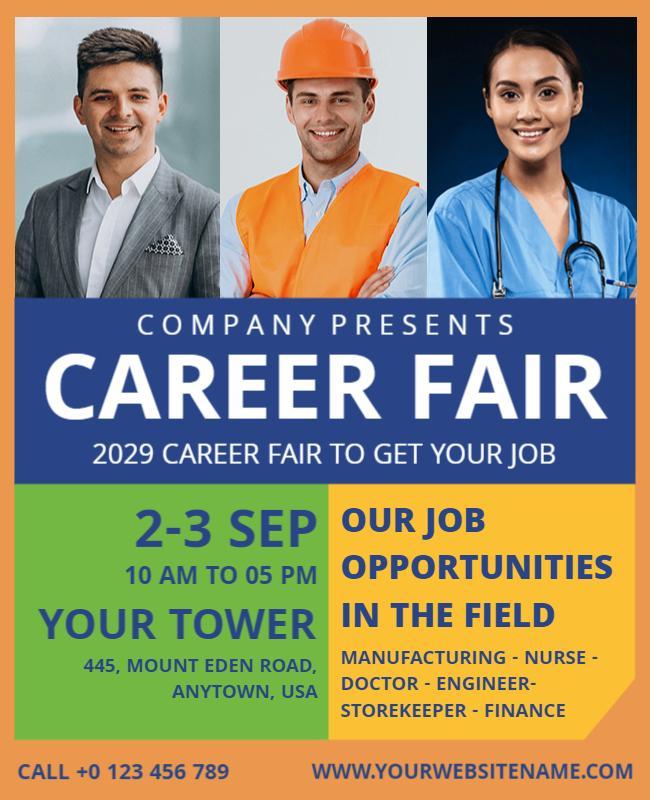 Vibrant Orange Career Fair for Job Opportunities Flyer Template