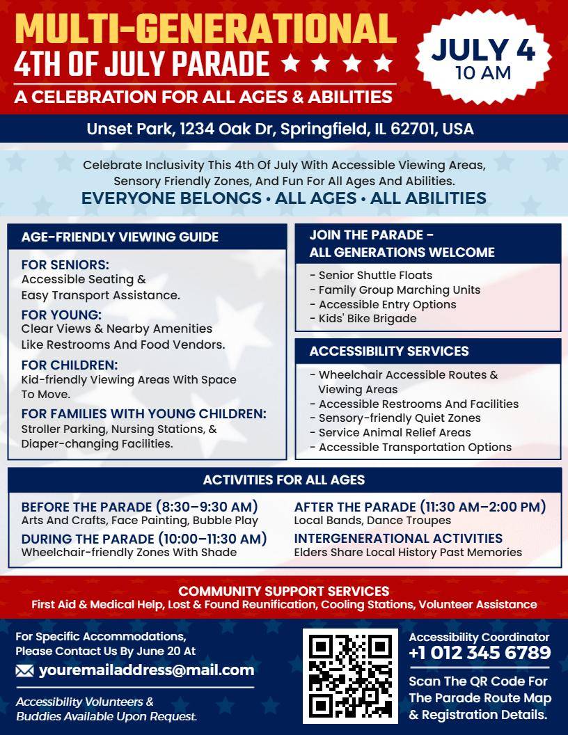 Multi-Generational 4th of July Parade Event Flyer Template