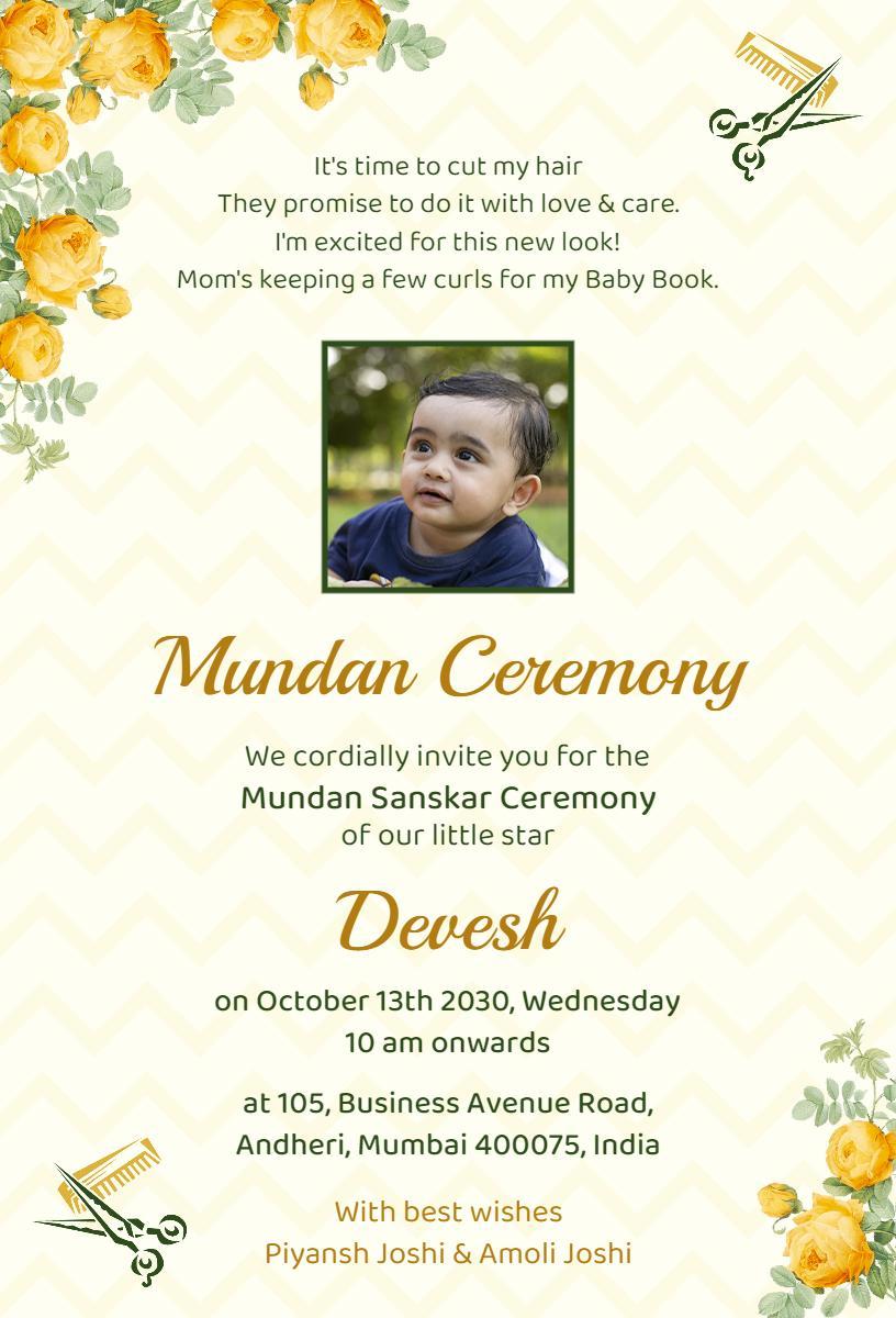 Mundan Ceremony Hair Cutting Celebration Invitation Template