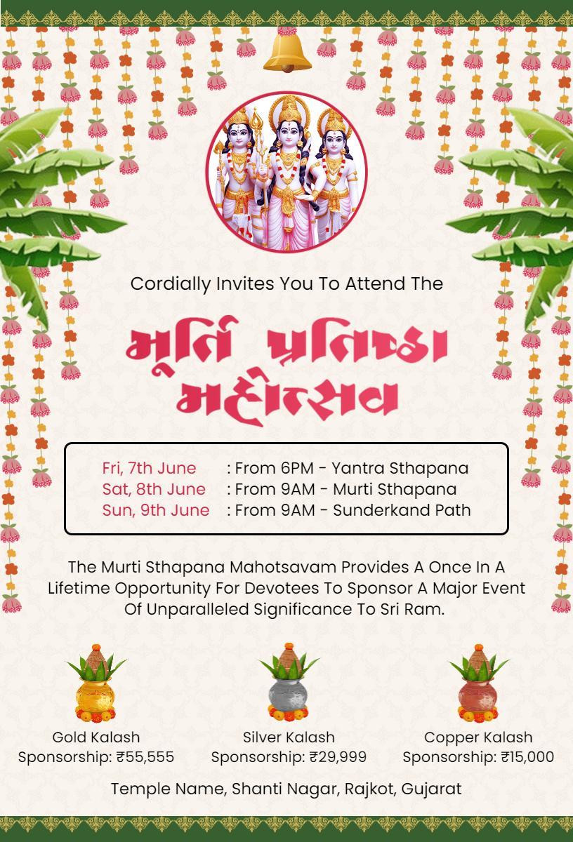 Murti Sthapana Ceremony Cultural Temple Invitation Template