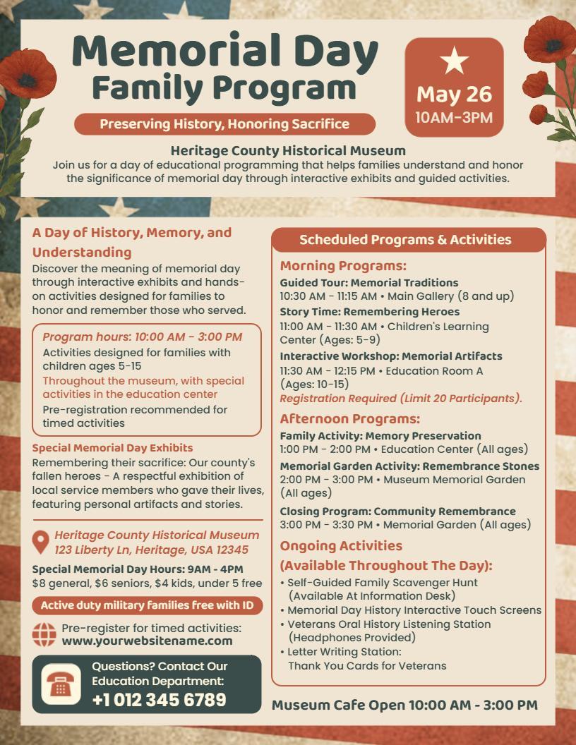 Museum Family Program Memorial Day Flyer Template