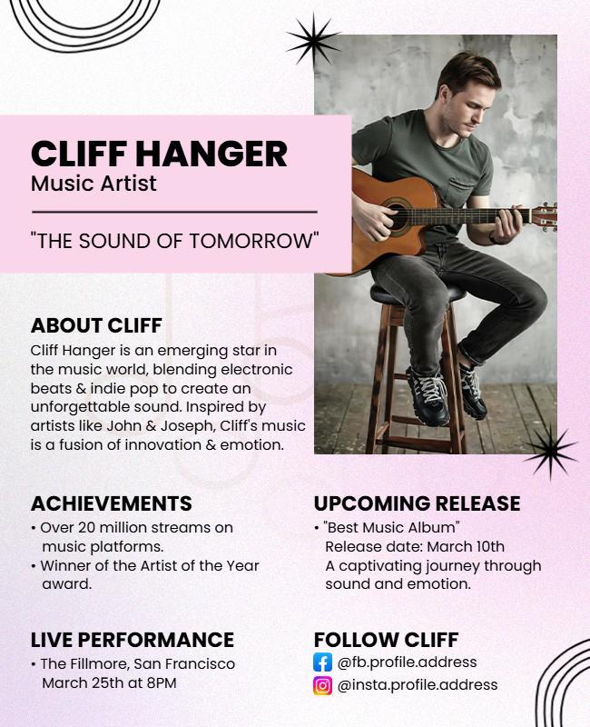 Music Artist Bio Promotional Flyer Template