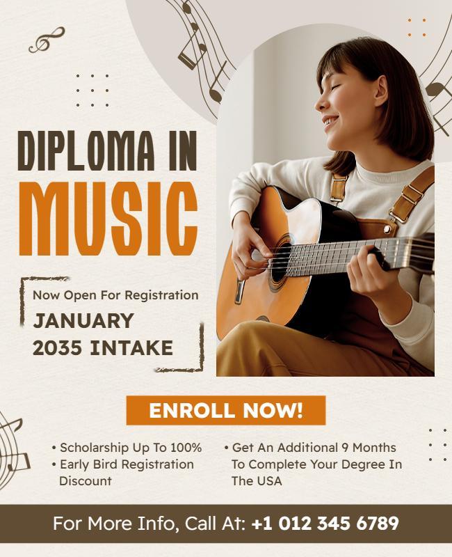 Music Diploma Enrollment Promotional Flyer Template