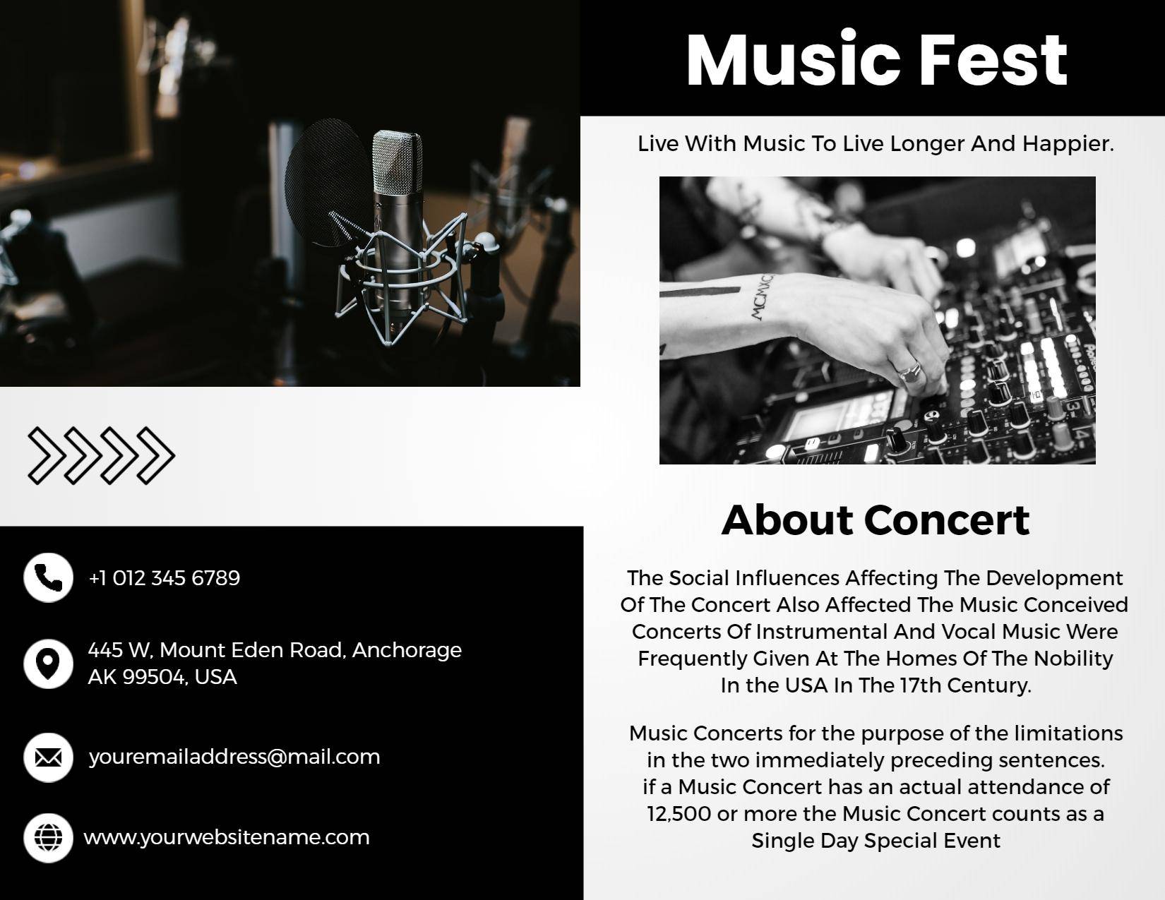 Music Fest Concert Experience and Event Details Bi Fold Brochure Template