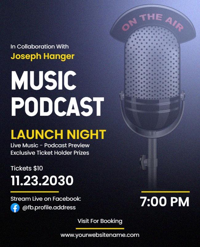 Music Podcast Launch Night Event Flyer Template