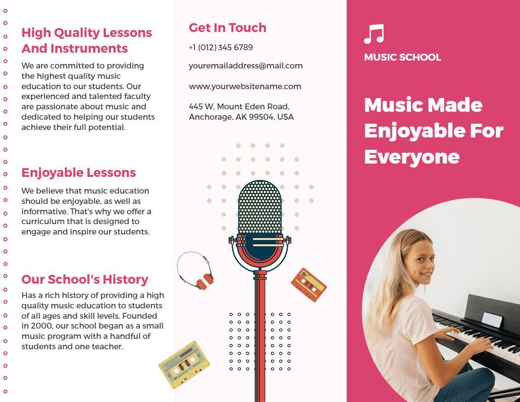 Music School Educational Programs and Enjoyable Lessons Brochure Template