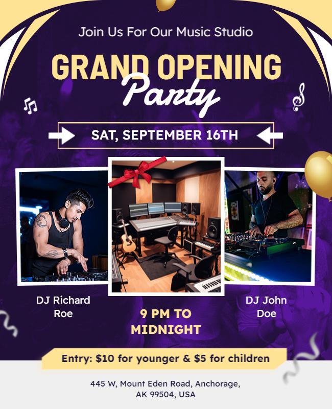 Music Studio Grand Opening Party Flyer Template