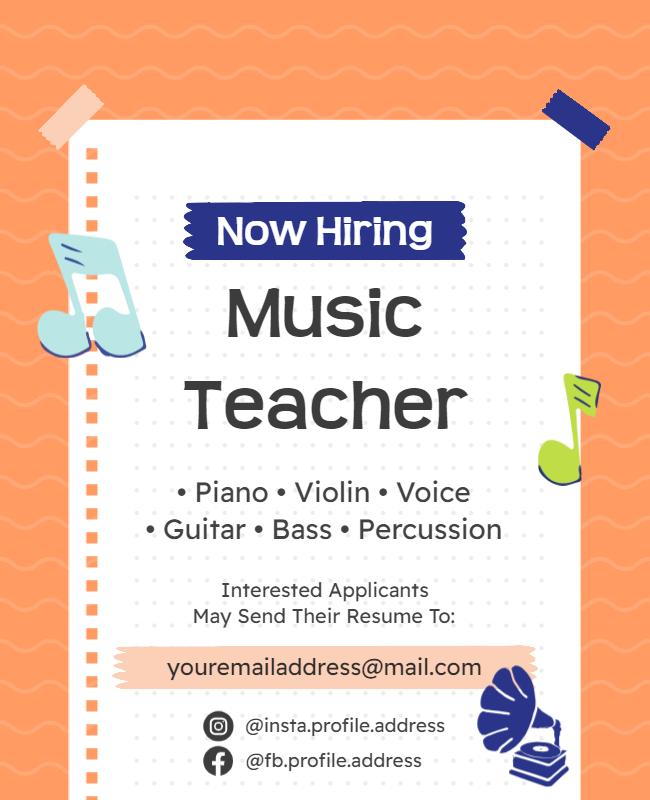 Music Teacher Hiring Announcement Flyer Template