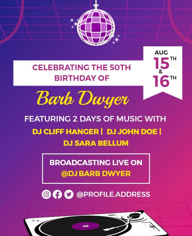 Music Themed 50th Birthday Celebration Flyer Template