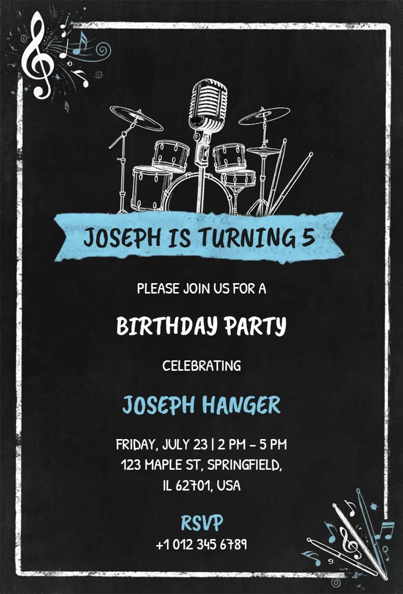 Musical Drums Rock Star Birthday Celebration Invitation Template