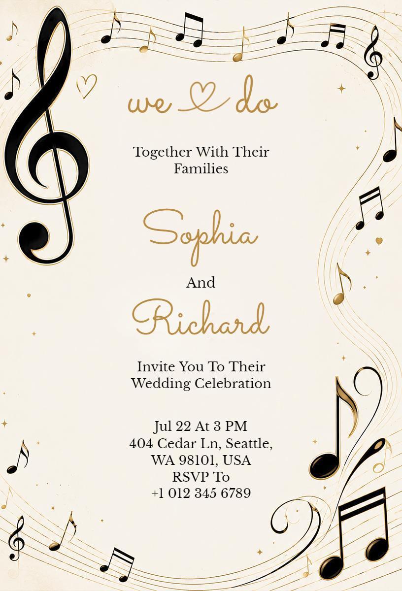 Musical Notes Elegant Wedding Celebration Invitation Template