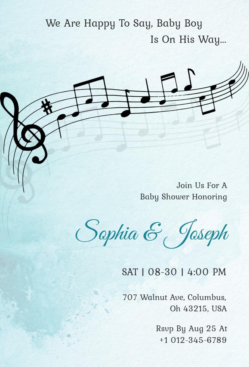 Musical Notes Theme Baby Shower Celebration Invitation Template